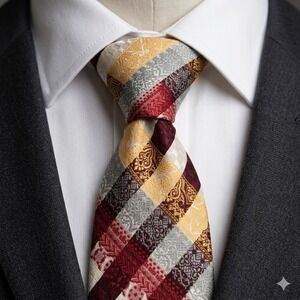 Vtg Burkhardt's Prince Igor Silk‎ Tie Geometric Patchwork Art Deco Bold Wide 4"